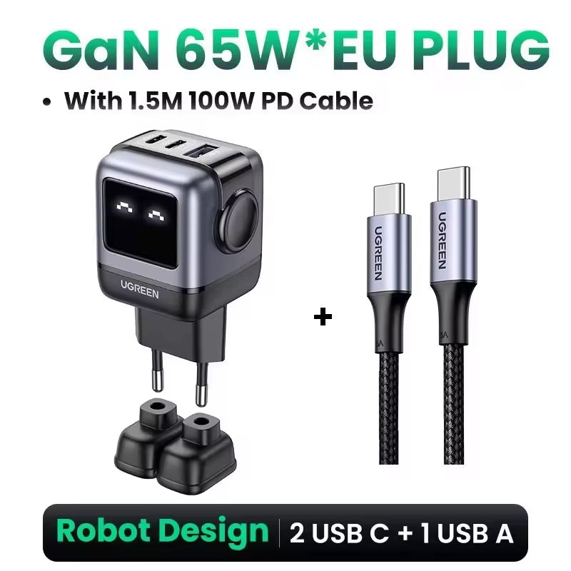 New！ 65W Gan Charger Robot Design Quick Charge 4.0 3.0 PPS for Iphone 16 15 14 Pro Macbook Laptop Tablet PD Fast Charger