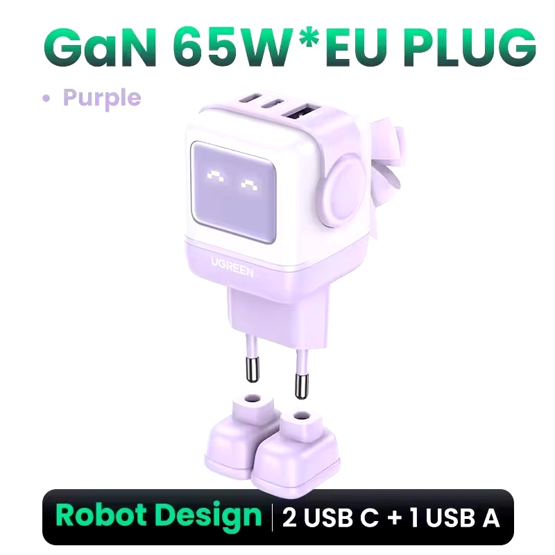 New！ 65W Gan Charger Robot Design Quick Charge 4.0 3.0 PPS for Iphone 16 15 14 Pro Macbook Laptop Tablet PD Fast Charger