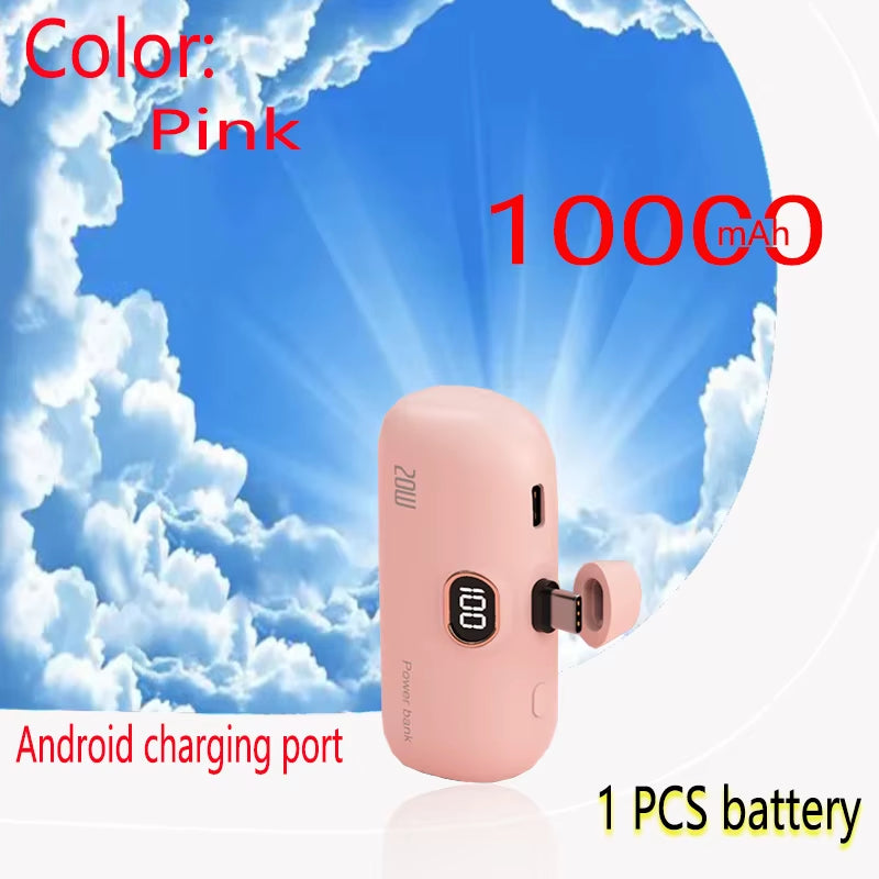 Capsule Mini Wireless Power Bank Large Capacity 10000Mah Fast Charging Power Bank Emergency External Battery for Iphone Type-C