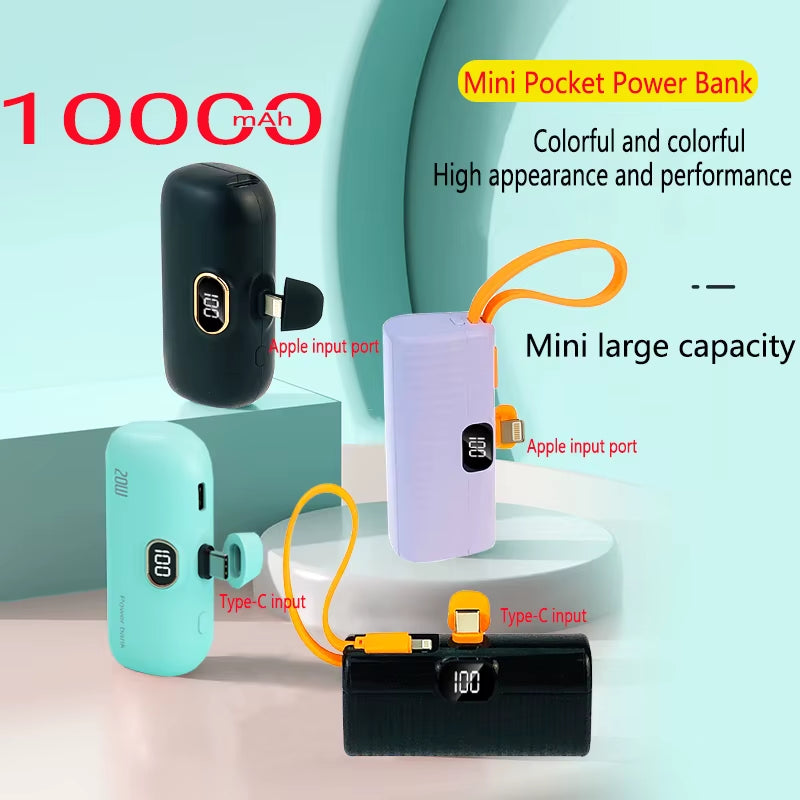 Capsule Mini Wireless Power Bank Large Capacity 10000Mah Fast Charging Power Bank Emergency External Battery for Iphone Type-C