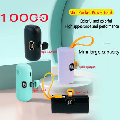 Capsule Mini Wireless Power Bank Large Capacity 10000Mah Fast Charging Power Bank Emergency External Battery for Iphone Type-C